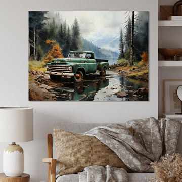Pickup Truck Tranquil Lakeside I - Pickup Truck Canvas Wall Art
